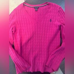 Ralph Lauren Hot Pink Cable-Knit V-Neck Sweater